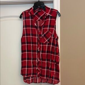 New York & Company Red Plaid Sleeveless Top